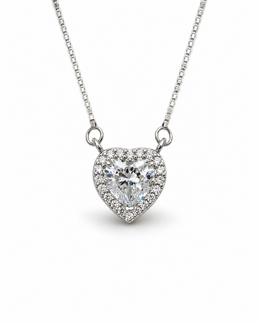 Halo Heart Silver Necklace