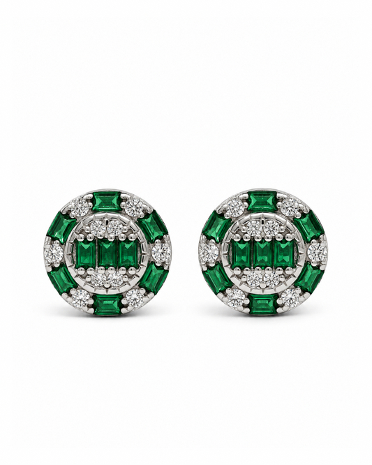 Green Emerald Silver Studs