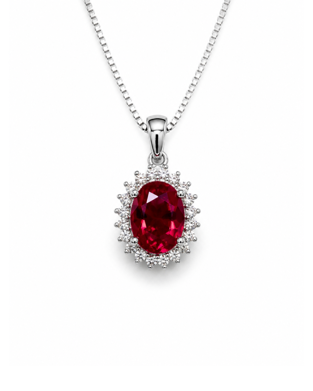 Halo Ruby Silver Necklace