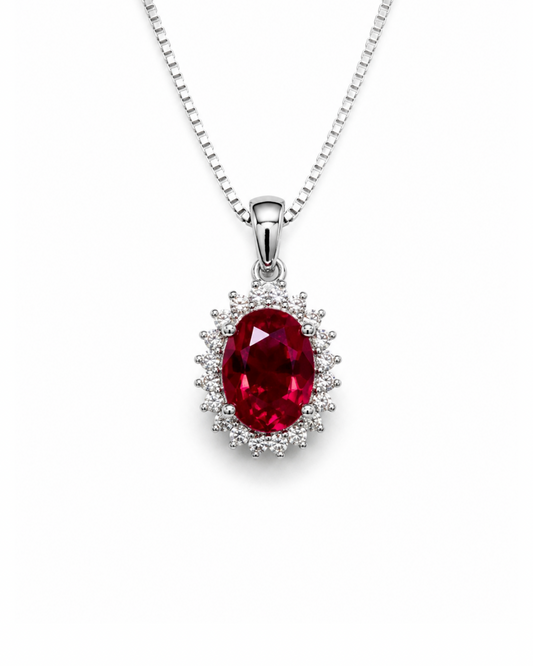 Halo Ruby Silver Necklace