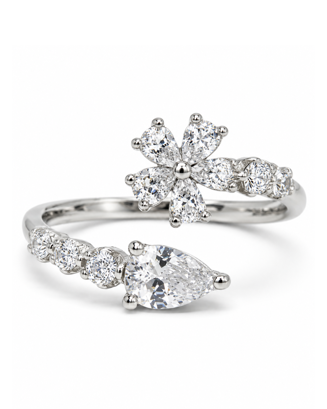 Floral Drop Silver Ring