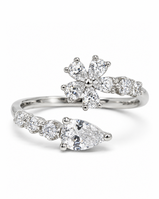 Floral Drop Silver Ring