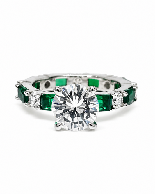 Halo Round Green Eternity Band Ring