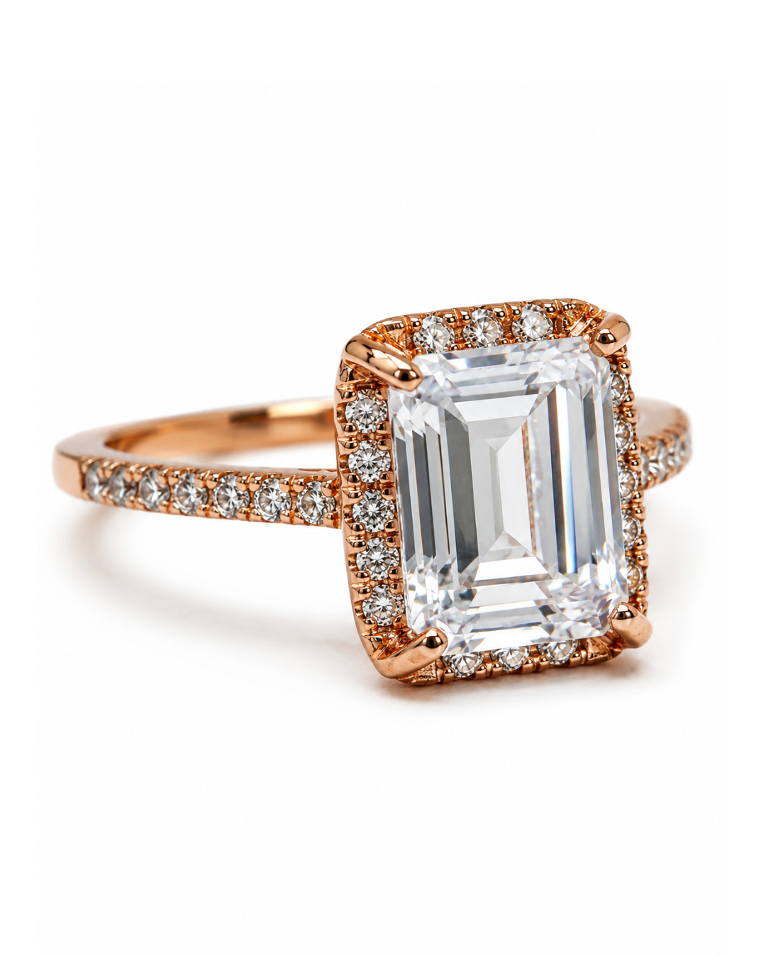 Lavish Emerald Halo Rose Gold Ring