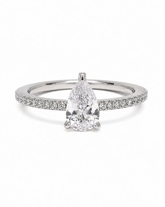 Halo Pear Silver Ring