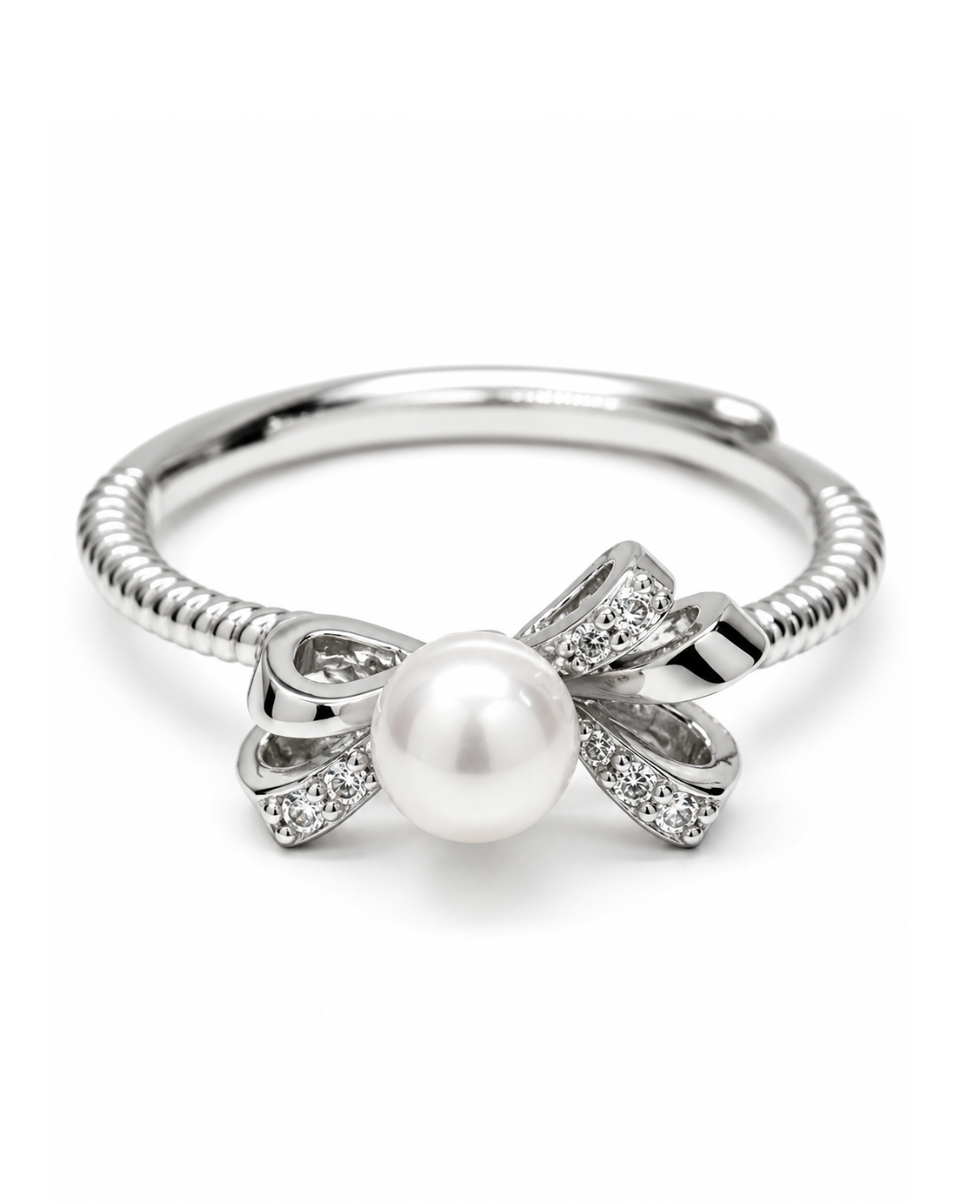 Ribboned Pearl Silver Ring