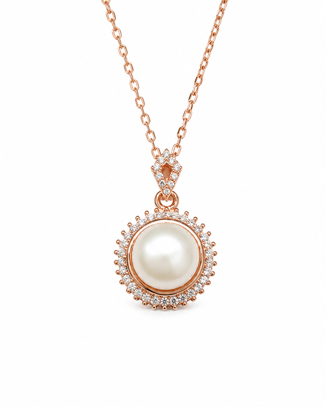 Halo Pearl Rose Gold Necklace