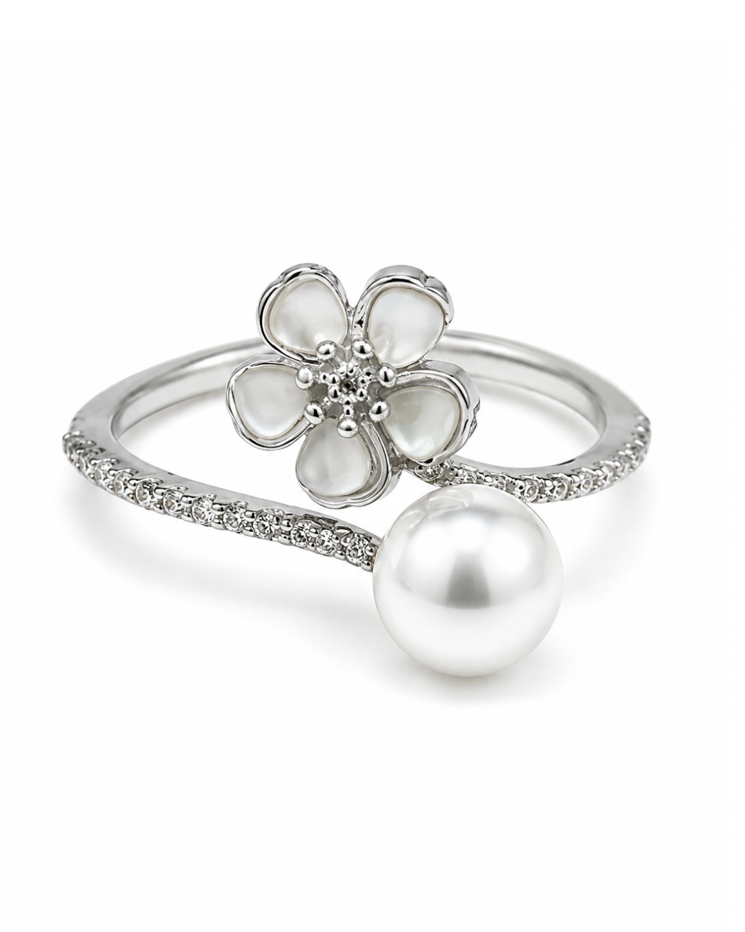 Flower & Faux Pearl Ring