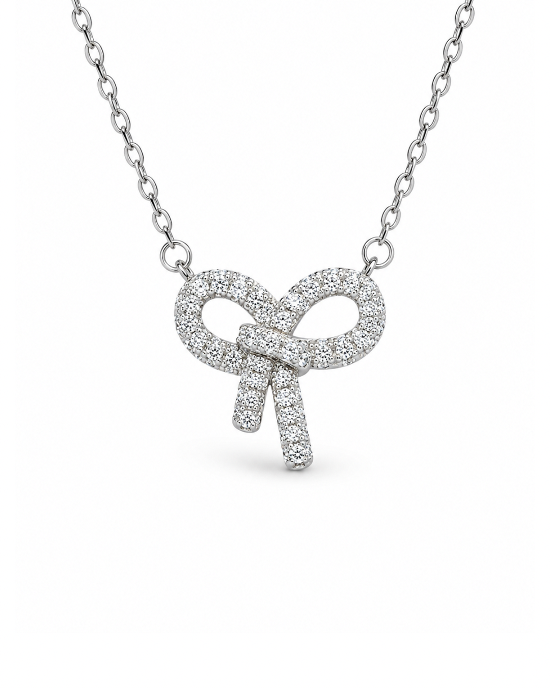 Bow Rhinestone Silver Necklace