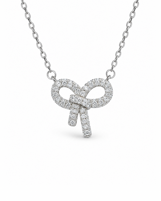 Bow Rhinestone Silver Necklace