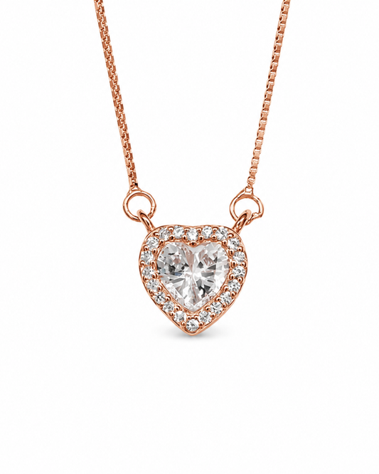 Halo Heart Rose Gold Necklace