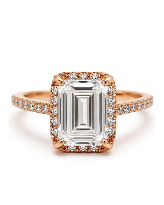 Lavish Emerald Halo Rose Gold Ring