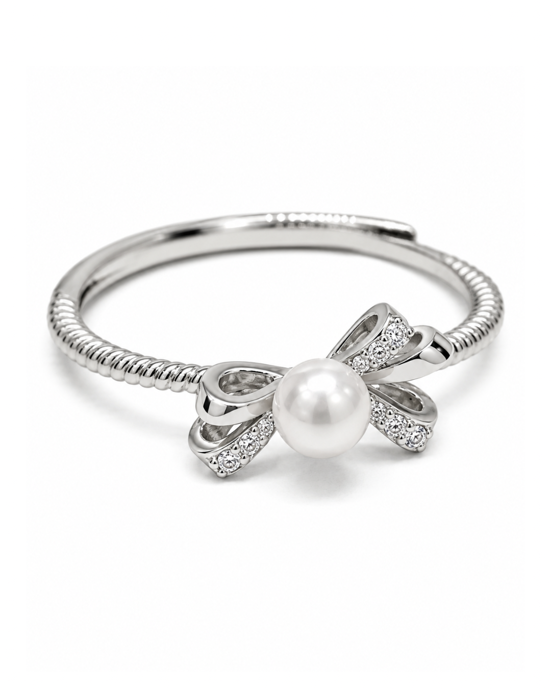 Ribboned Pearl Silver Ring