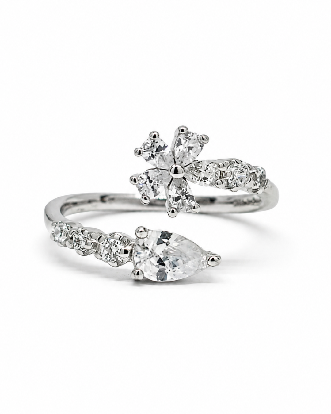 Floral Drop Silver Ring