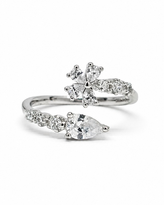 Floral Drop Silver Ring