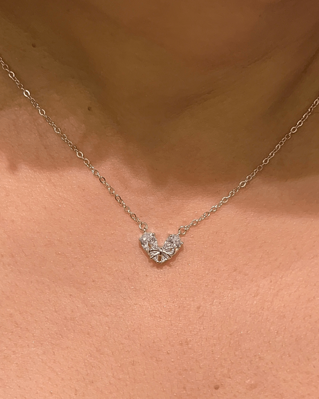 Twin Pear in Bow Necklace