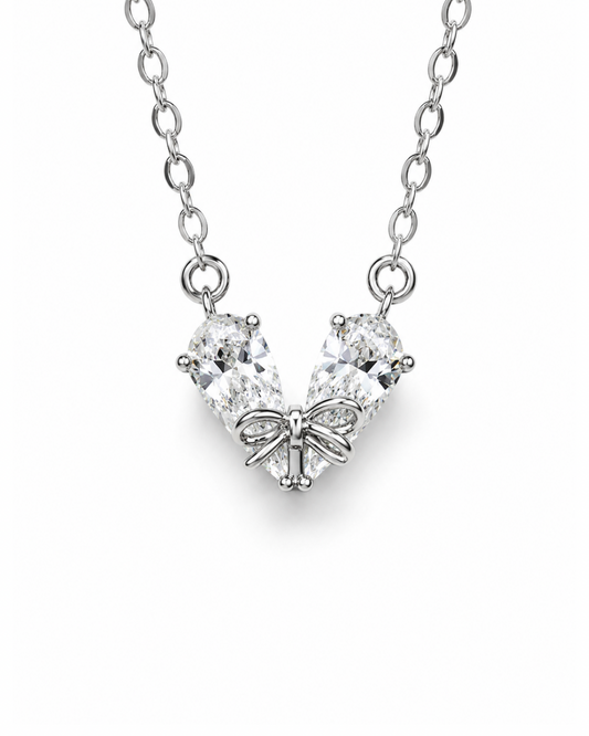 Twin Pear in Bow Necklace