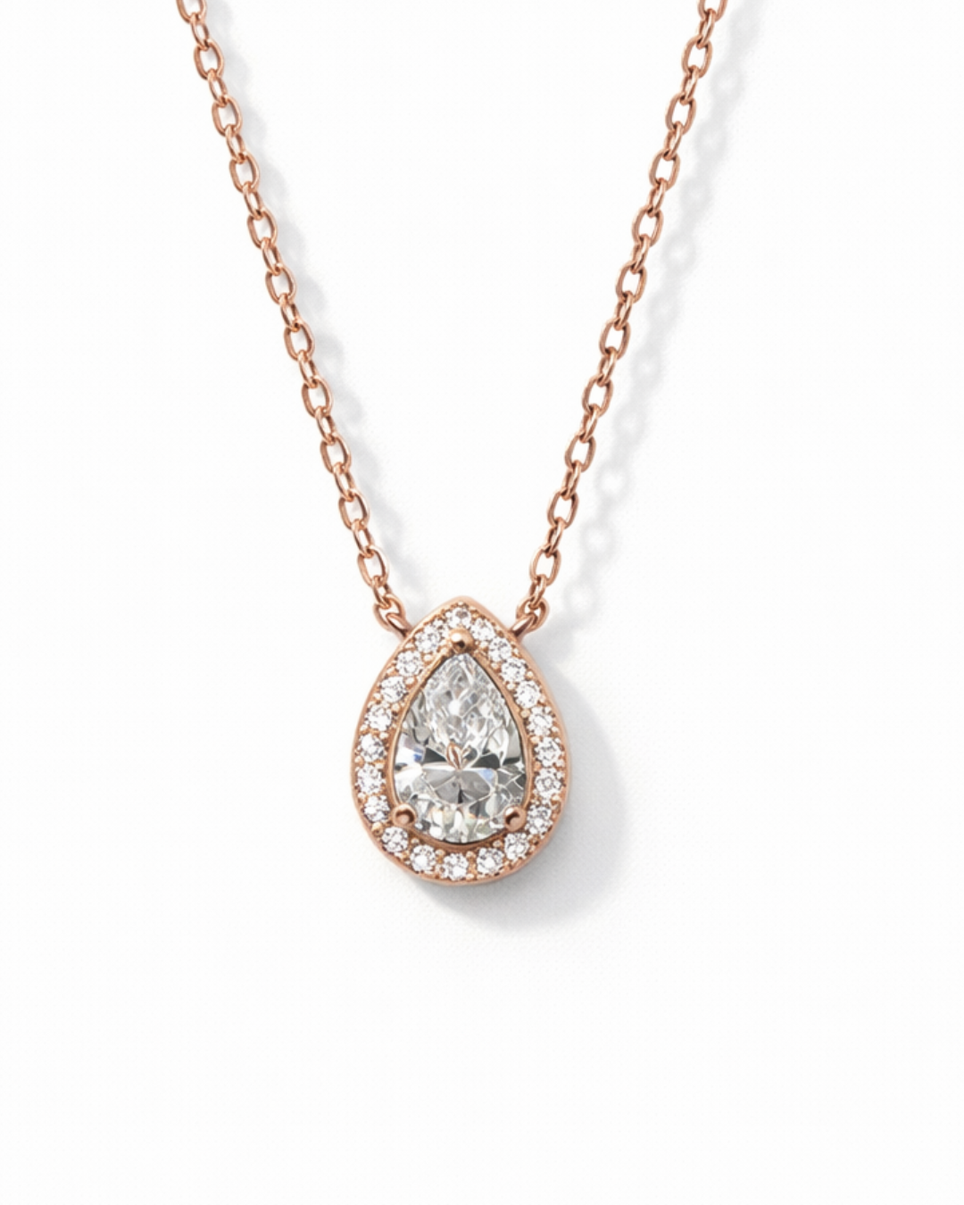 Halo Pear Rose gold Necklace
