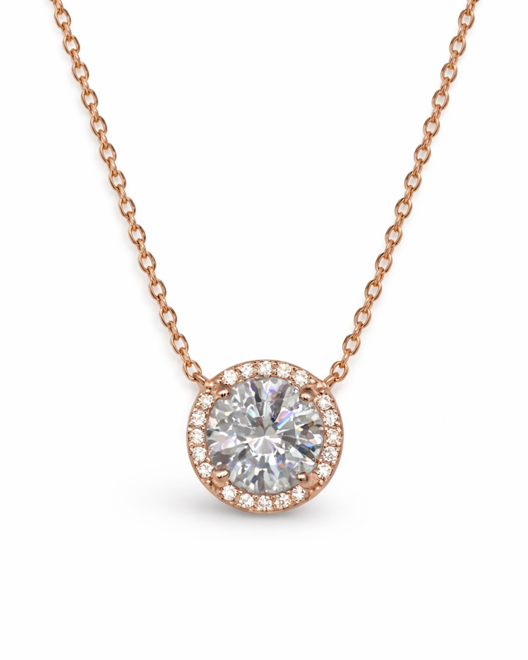 Round Halo Rose gold Necklace