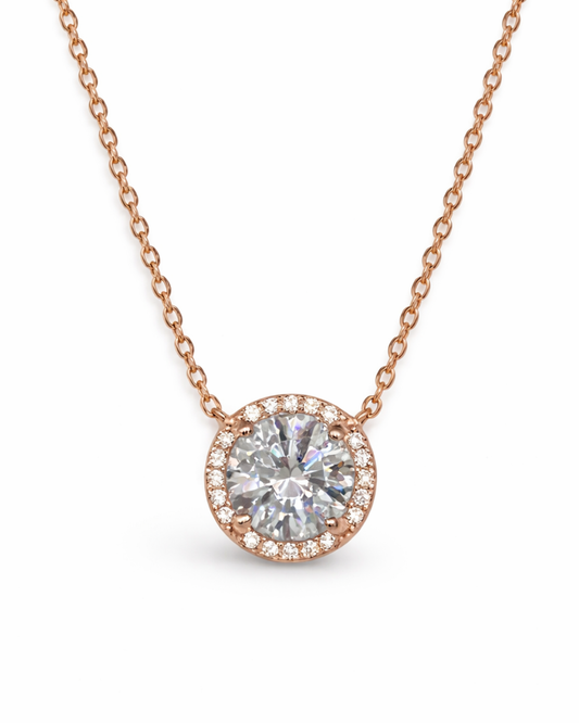 Round Halo Rose gold Necklace