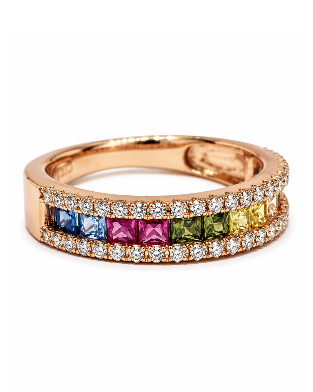 Rainbow Sapphire Rose gold Ring Band