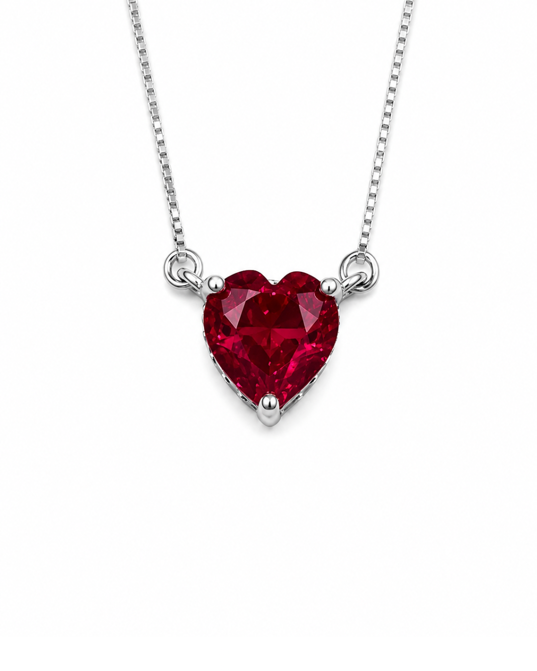 Ruby Heart Silver Necklace
