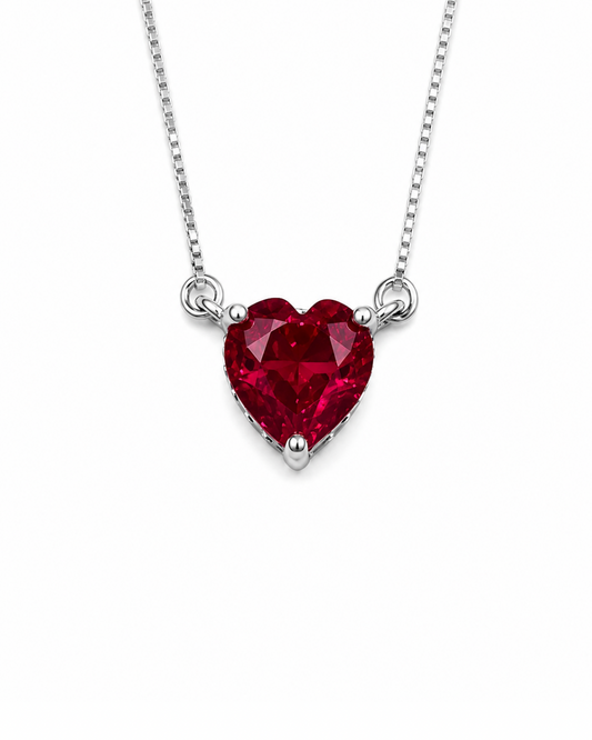 Ruby Heart Silver Necklace
