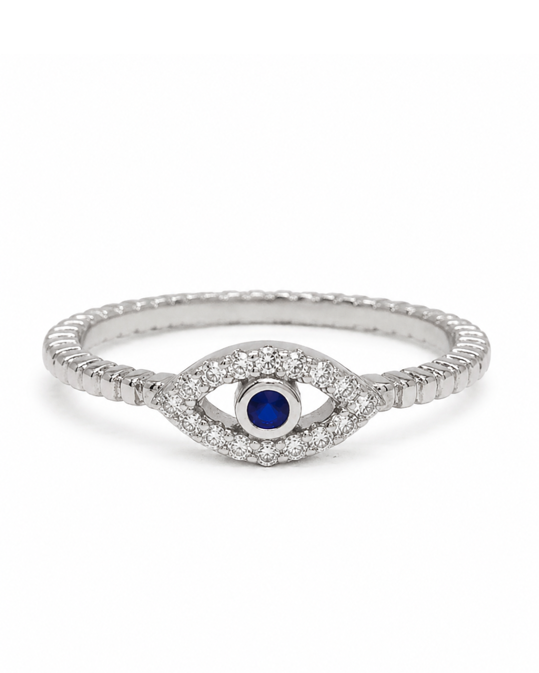 Tone Blue Evil Eye Silver Ring