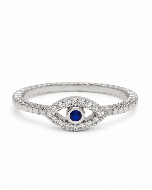 Tone Blue Evil Eye Silver Ring