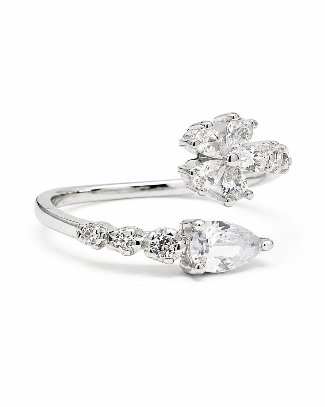 Floral Drop Silver Ring