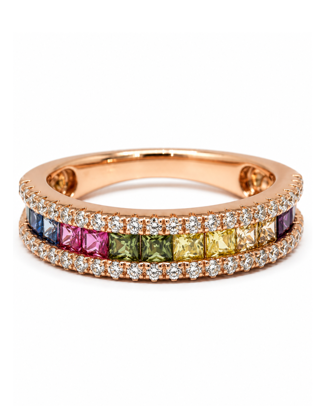 Rainbow Sapphire Rose gold Ring Band