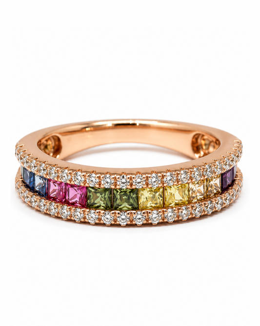 Rainbow Sapphire Rose gold Ring Band