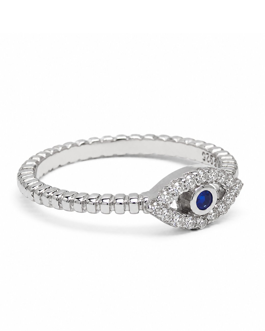 Tone Blue Evil Eye Silver Ring
