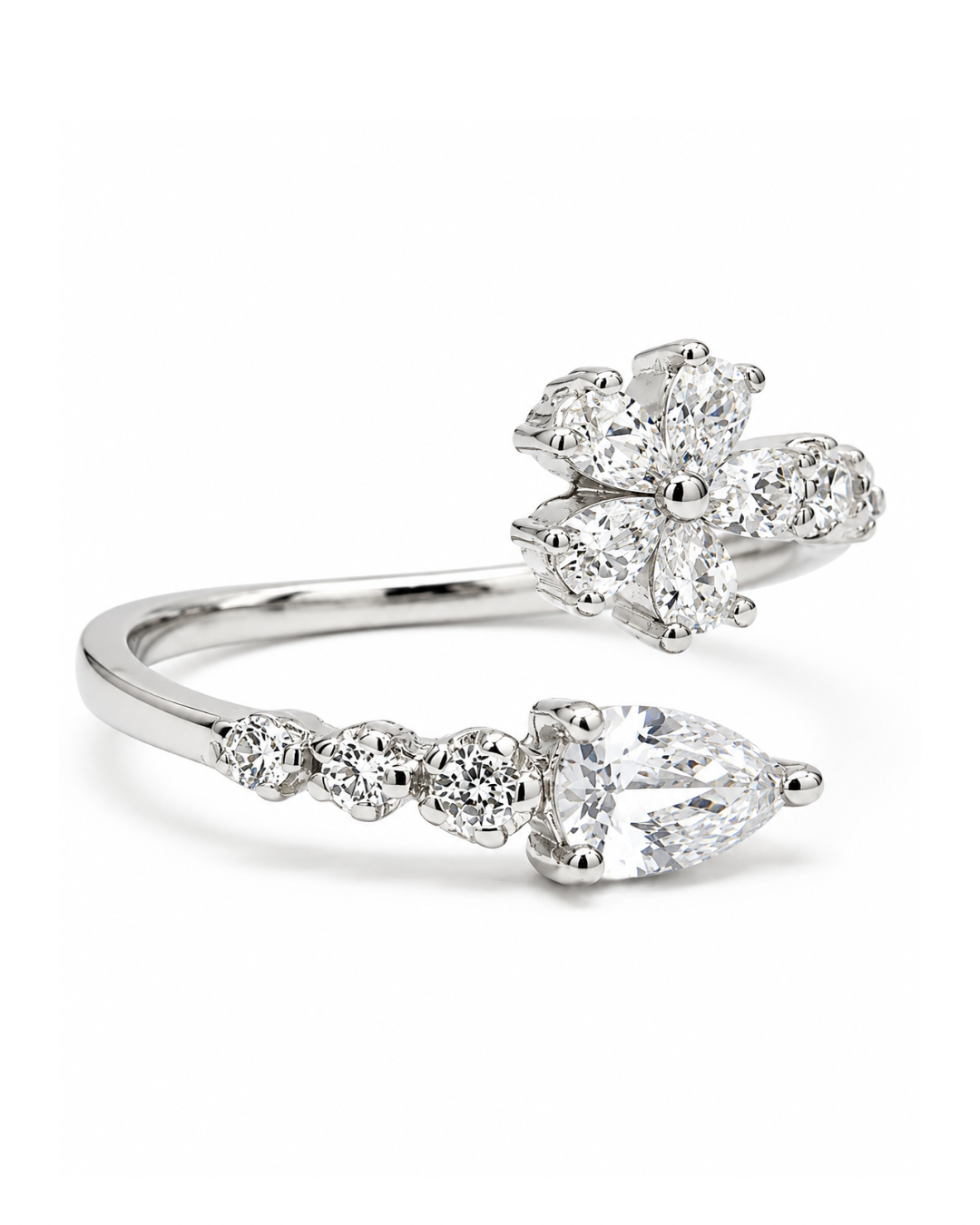 Floral Drop Silver Ring