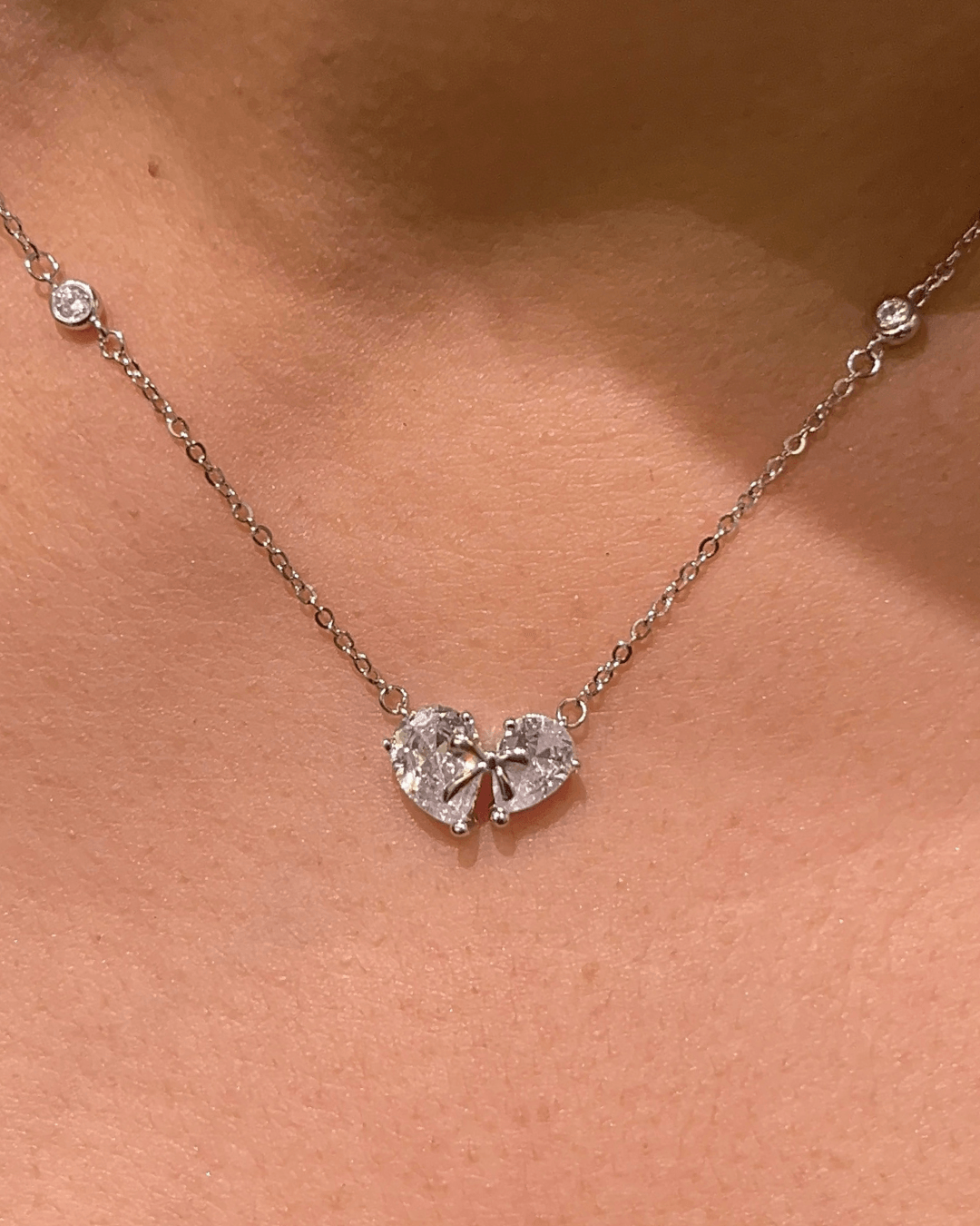 Twin Pear Bow Necklace