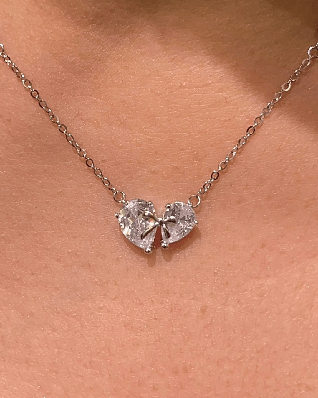 Twin Pear Bow Necklace