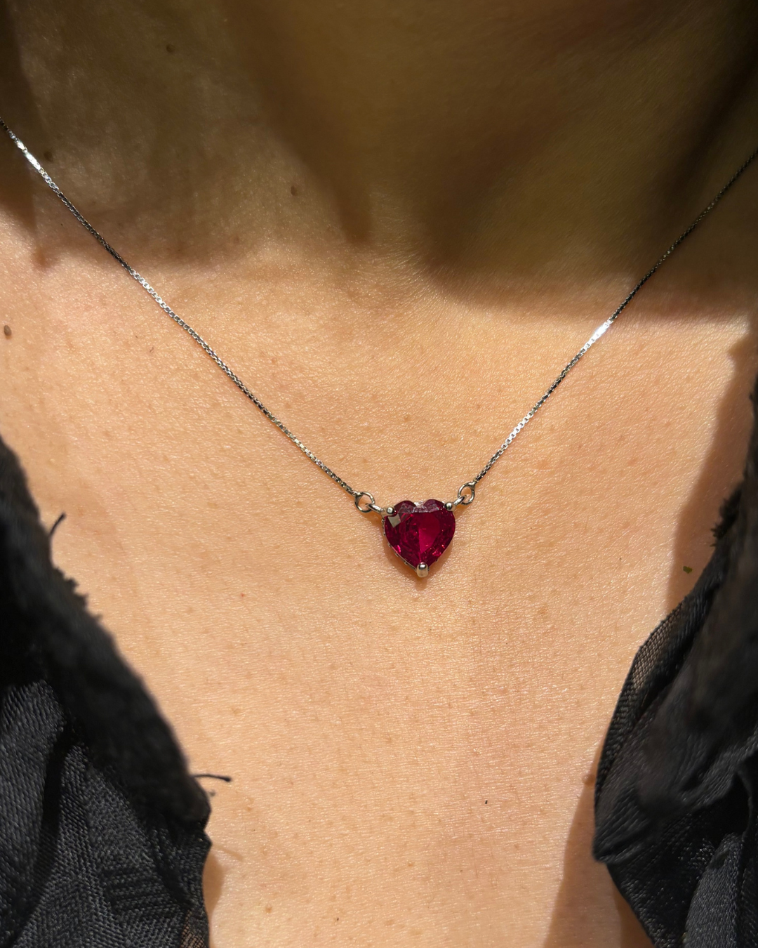 Ruby Heart Silver Necklace