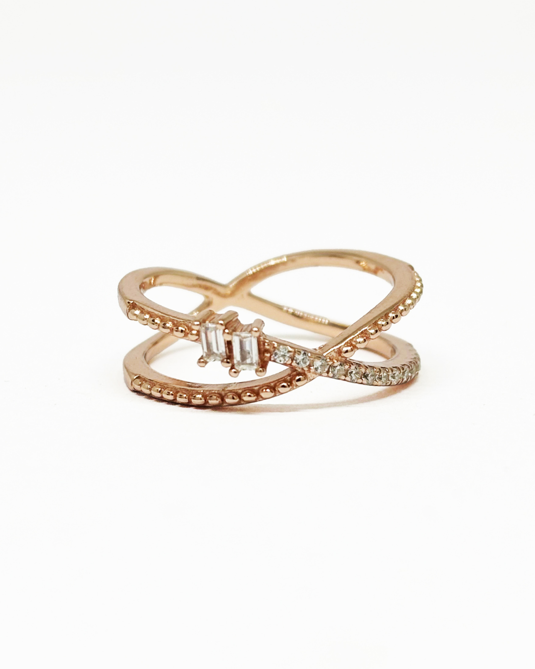 Criss Cross Baguette Rose Gold Ring