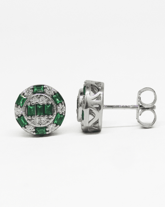 Green Emerald Silver Studs
