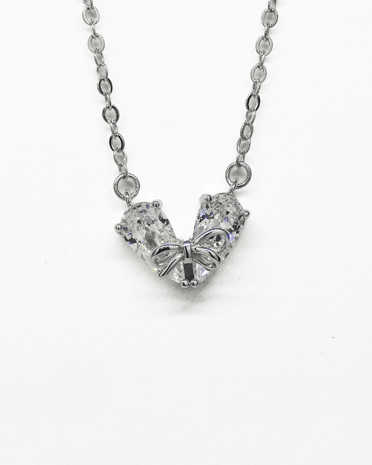 Twin Pear in Bow Necklace