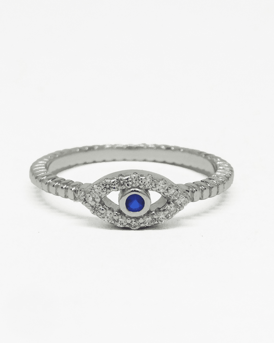 Tone Blue Evil Eye Silver Ring
