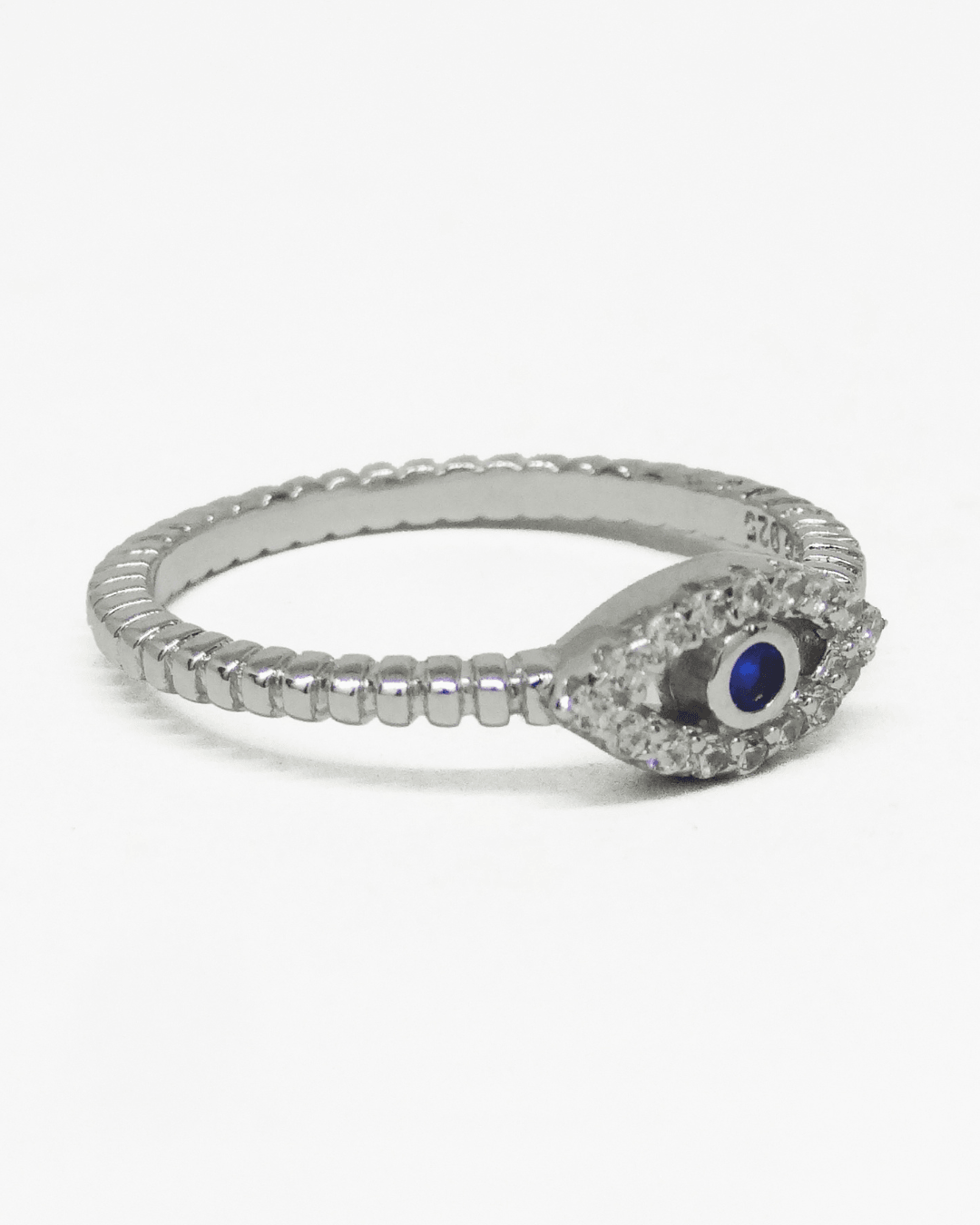 Tone Blue Evil Eye Silver Ring