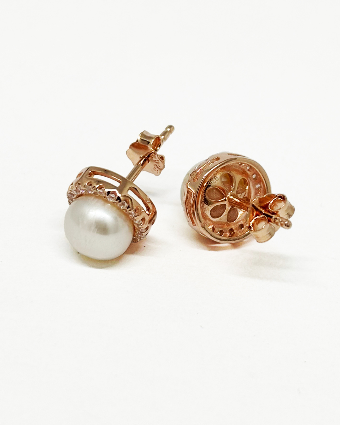 Halo Pearl Rose Gold Earrings