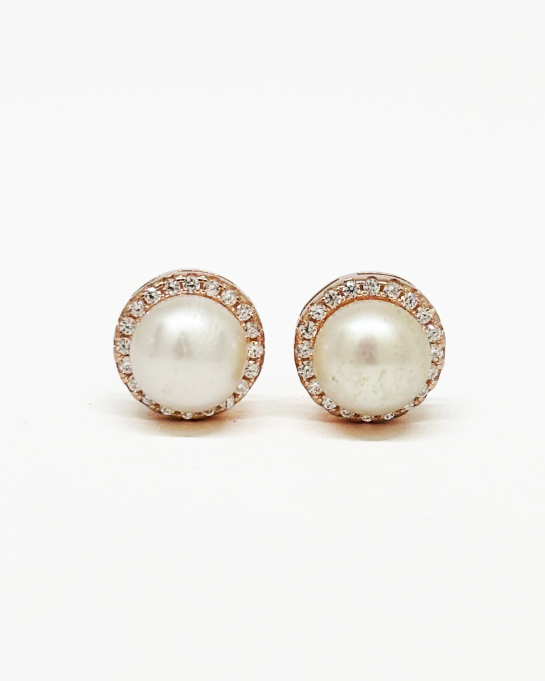 Halo Pearl Rose Gold Earrings