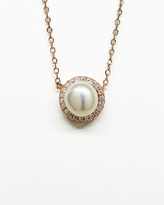 Halo Pearl Rose Gold Necklace