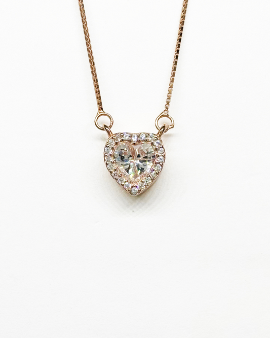 Halo Heart Rose Gold Necklace