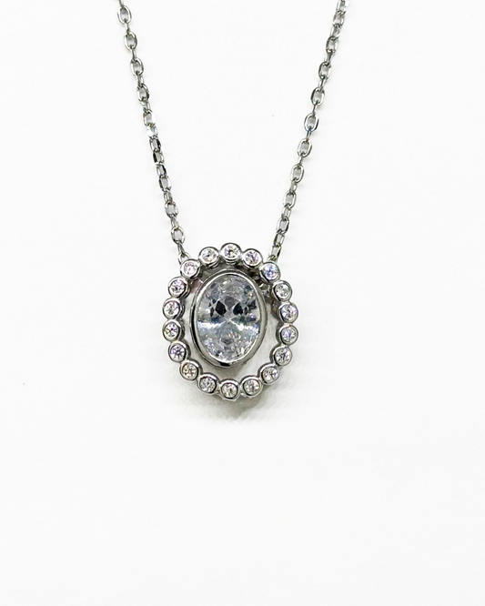 Halo Oval Silver Necklace