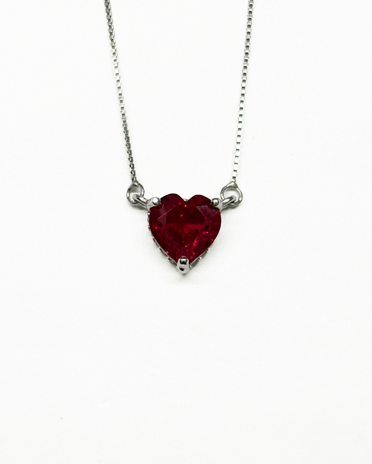 Ruby Heart Silver Necklace
