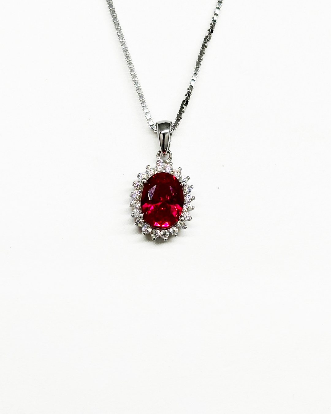 Halo Ruby Silver Necklace