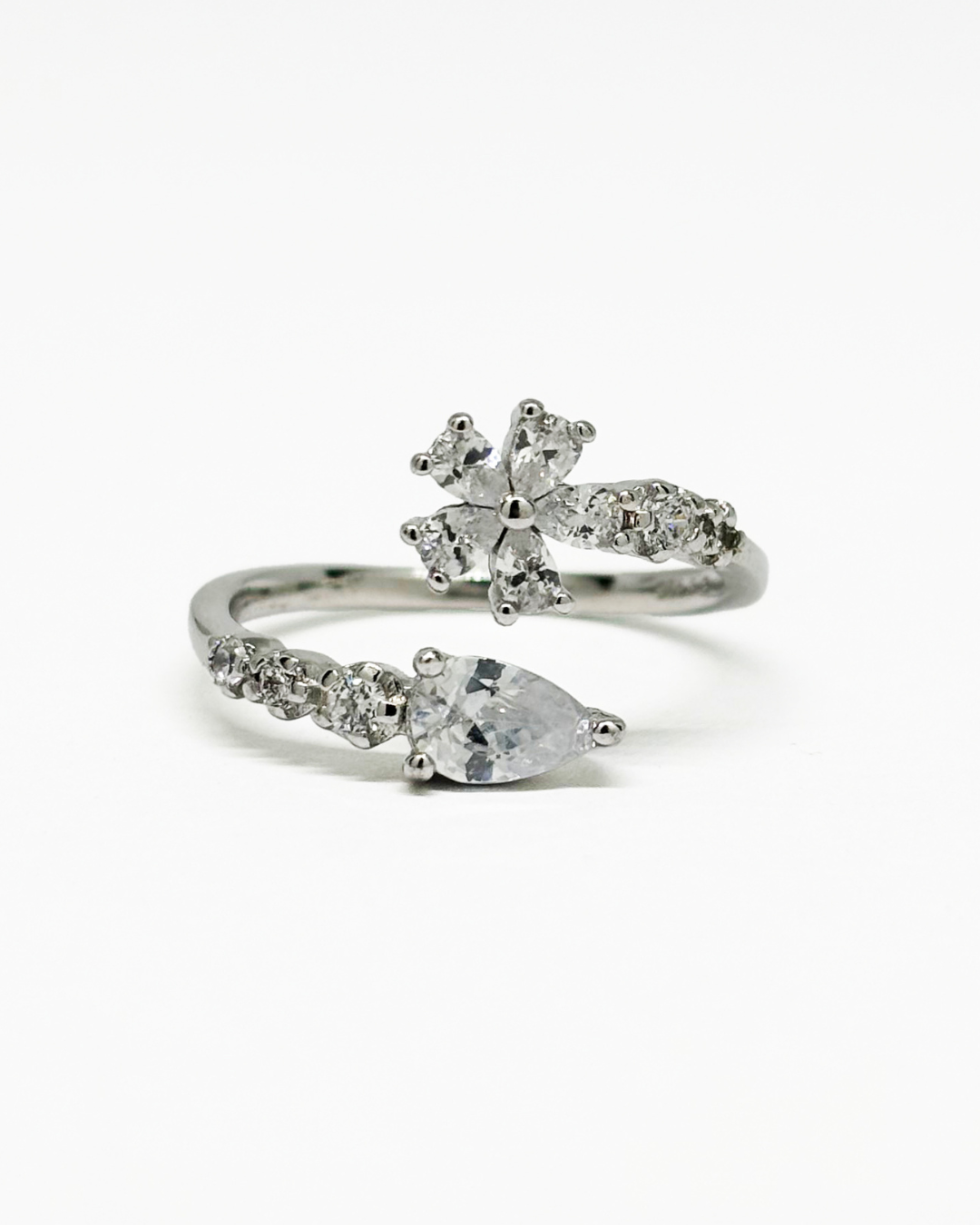 Floral Drop Silver Ring